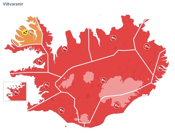 Rauð viðvörun vegna veðurs og hættustigi Almannavarna lýst yfir